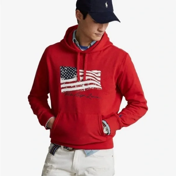 Polo by Ralph Lauren Men's Red Flag Hoodie - Picture 1 of 6